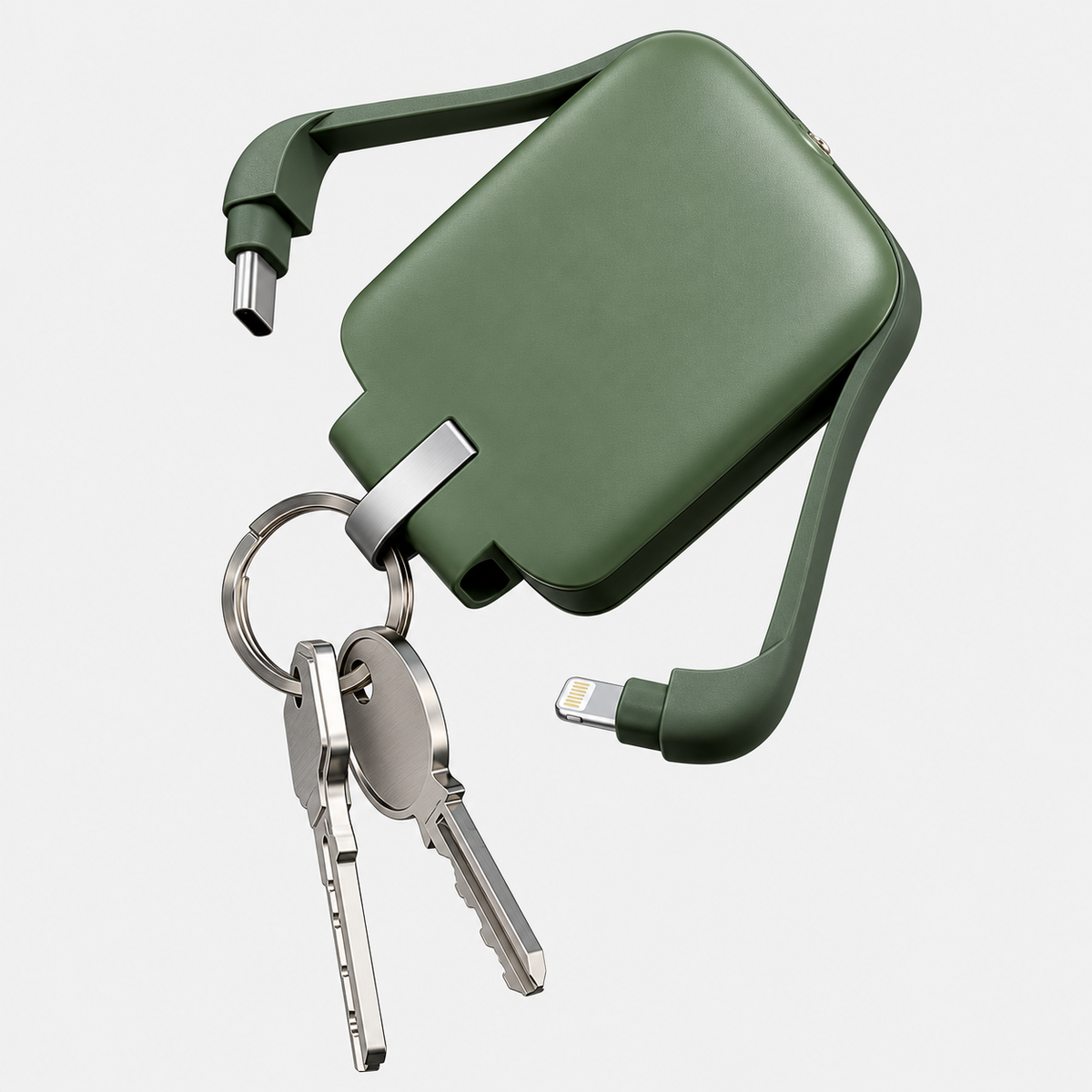 3-In-1 Raktų Pakabuko Nešiojamas Powerbank Su Kelių Tipų Integruotais Laidais Žalias