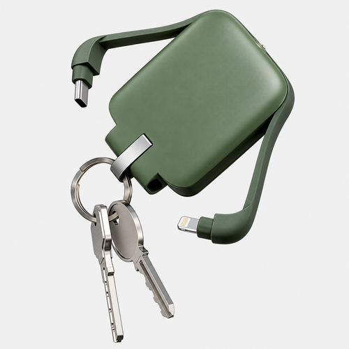 3-In-1 Raktų Pakabuko Nešiojamas Powerbank Su Kelių Tipų Integruotais Laidais Žalias