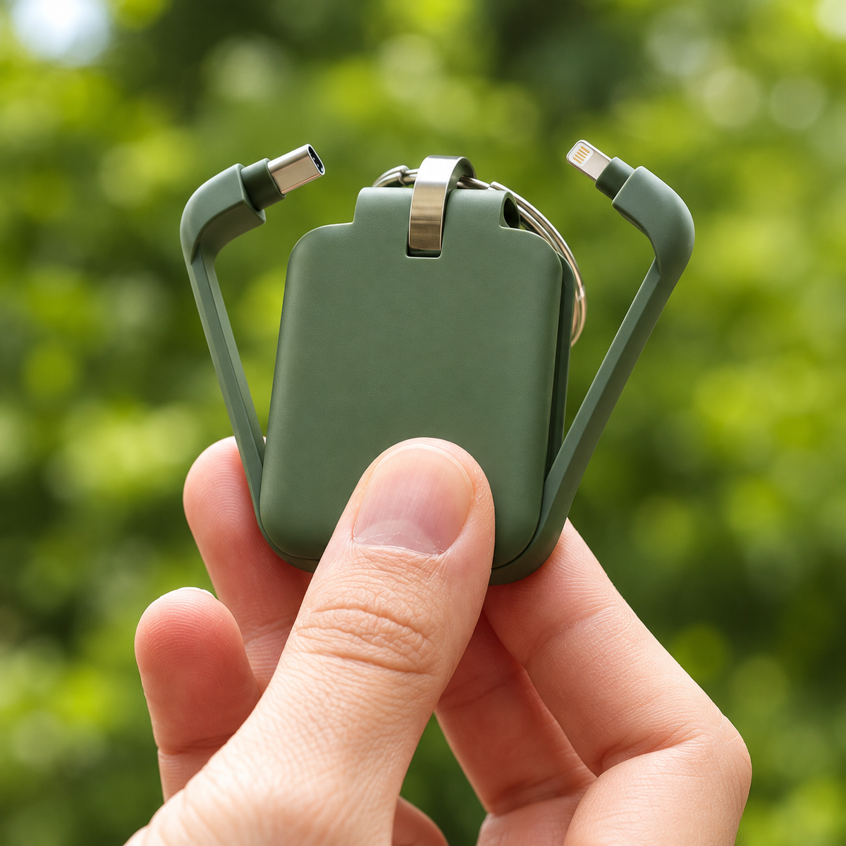 3-In-1 Raktų Pakabuko Nešiojamas Powerbank Su Kelių Tipų Integruotais Laidais Žalias