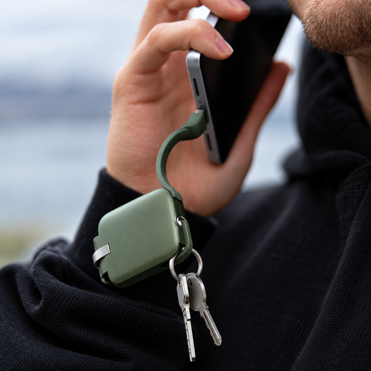 3-In-1 Raktų Pakabuko Nešiojamas Powerbank Su Kelių Tipų Integruotais Laidais Žalias
