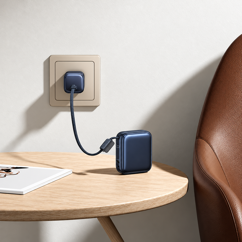 Ultra Mini 10000 Mah 45W Powerbank Su Integruotu Įkrovimo Laidu Mėlynas
